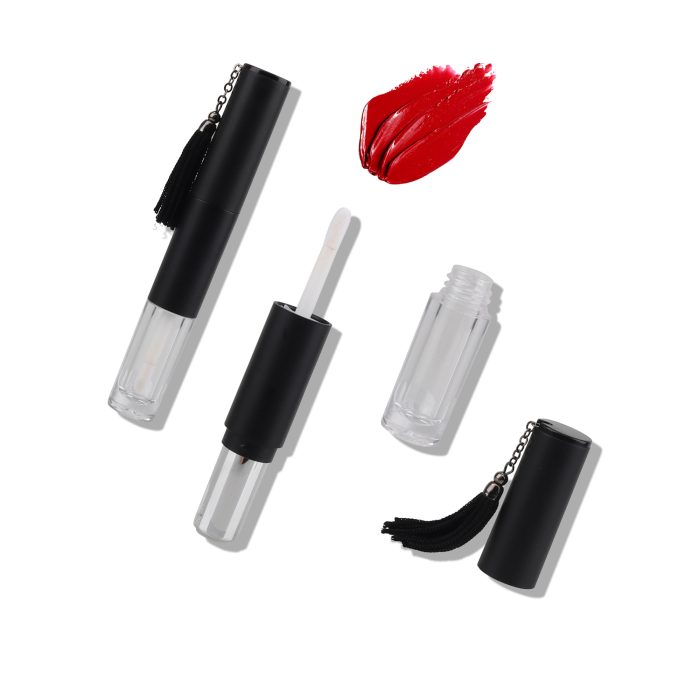 2 in 1 Lip Gloss & Lipstick Tube Matte Black Lipstick Tube with Tassel High Class Clear Lip Gloss Containers Tube with Wand - LG207 - Image 3