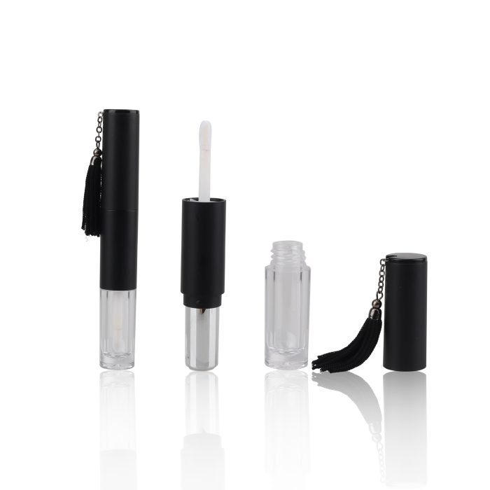 2 in 1 Lip Gloss & Lipstick Tube Matte Black Lipstick Tube with Tassel High Class Clear Lip Gloss Containers Tube with Wand - LG207