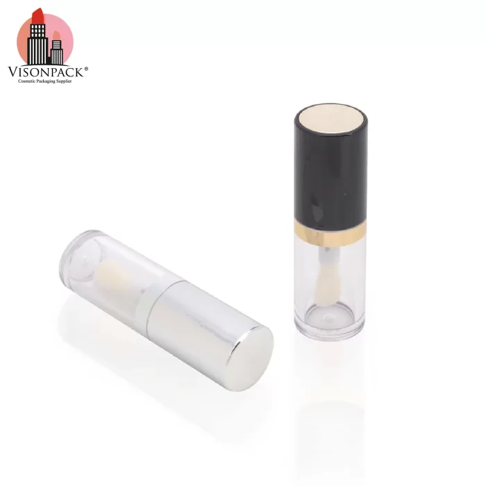 Custom Round Shape Lip Oil Packaging Silver Empty Container 8ml Big Brush Wand - LG570 - Image 3