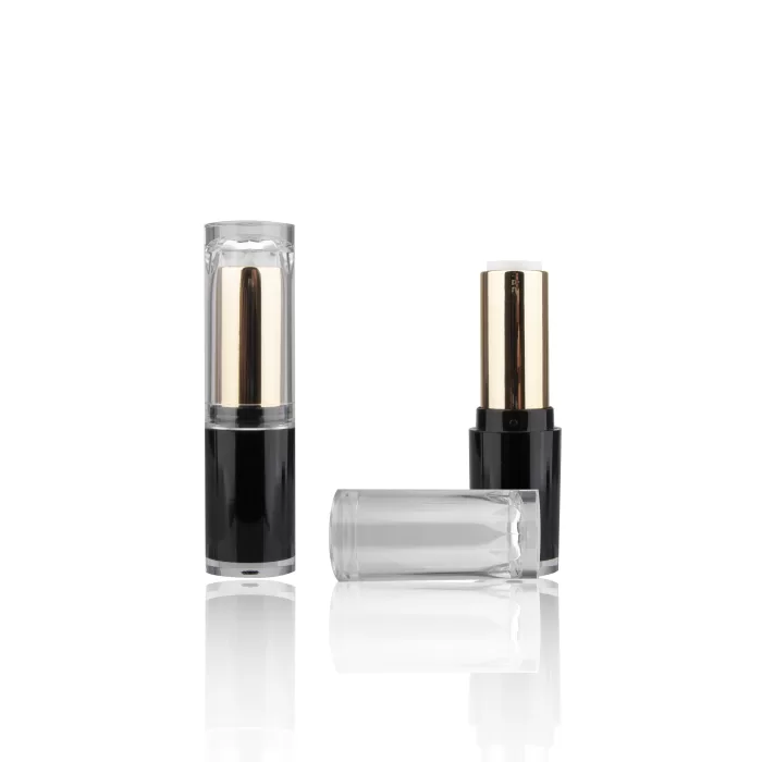 Best Price Black Gold 5g Plastic Lipstick Case Tube 12.1mm Round Chapstick Container Clear Top Transparent Bottom - LS201