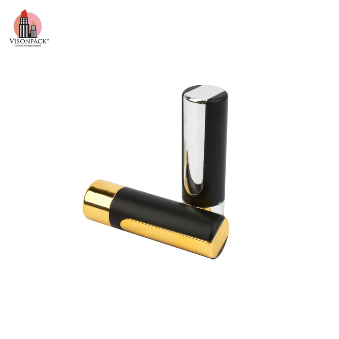 Custom Empty Plastic Packaging Matte Black and Metal Gold Silver Round Lipstick Tubes - LS915 - Image 5