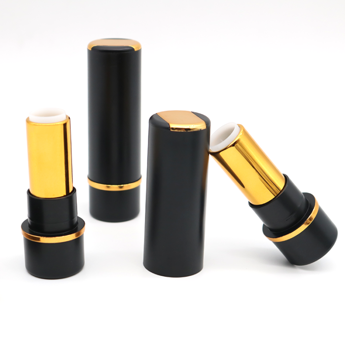 Custom Empty Plastic Packaging Matte Black and Metal Gold Silver Round Lipstick Tubes - LS915 - Image 6